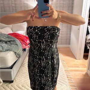 Shoshanna Black and White Strapless Lace Dress